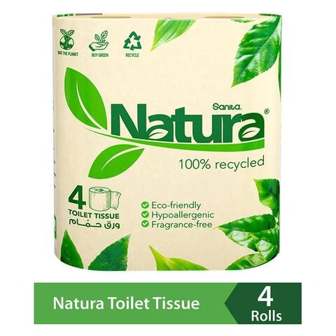 Sanita Natura 2 Ply Toilet Tissue Rolls White 200 Sheets Pack of 4
