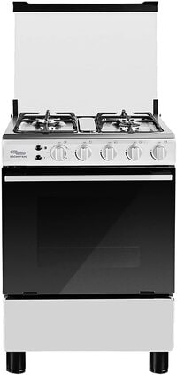Super General Freestanding Gas-Cooker 4-Burner Full-Safety, Stainless-Steel Cooker, Gas Oven With Rotisserie, Thermostat, Auto-Ignition, Silver, 60 x 60 x 85 cm, SGC-601-FS, 1 Year Warranty