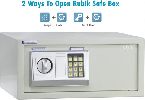 Rubik Wide Cabinet Safe Box with Key &amp; Pin Code, Programmable Safety Vault For Home Office (RB-EDA200-W, 20x43x35cm, 8.5KG) White