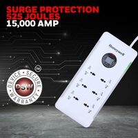 Honeywell Surge Protector/Spike Guard/Power Extension/Power Strip, Master Switch, 6 Universal Sockets, 36000AMP, 1.5 Mtr Cord, Device Secure Warranty, X3 Fireproof Mov Tech
