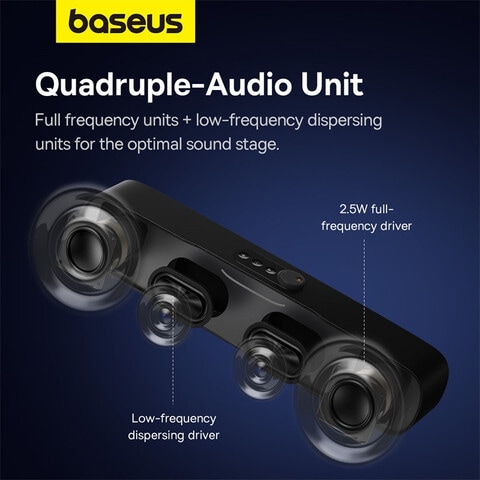 Baseus Desk Mini Soundbar Speaker Bluetooth 5.3 Triple-Mode Audio 3D Soundscape Surround Subwoofer Sound Box Computer Speakers For Desktop/Laptop/Gaming And Many More Black