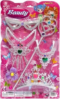 Party Time 6pcs Set of Princess Dress Up Accessories for Princess Costume Tiara Wand Necklace Gift Set Princess Accessories for Girls