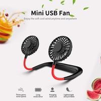Generic-Portable Hanging Neck Fan Mini Portable USB Rechargeable Fan 3-gear Wind Speed 360&deg; Rotation Fan Pink