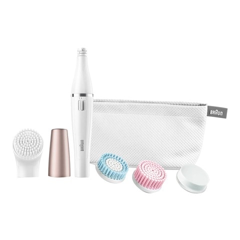 Braun FaceSpa 3-In-1 Facial Epilation Cleansing And Skin Vitalizing System With Normal Brush Skin Vitalizing Pad And Beauty Pouch 851 White