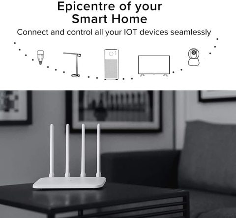 Xiaomi - Mi WIFI Router 4C Roteador APP Control 64MB RAM 802.11 b/g/n 2.4G 300Mbps 4 Antennas Wireless Routers Repeater for Home Mi Wifi App, Android and iOS Compatible White