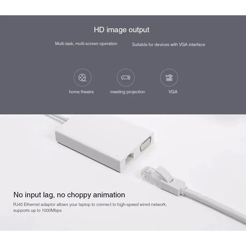 Xiaomi Mi USB C Hub 5 in 1 Type C Dock with VGA, 10000 Mbps Gigabit Ethernet, Power Delivery Charging 2 USB 3.0 Ports Compatible with Macbook Pro, iMac, Dell, HP, Lenevo, Acer, Xiaomi etc - White