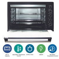 Nobel Electric Oven Black 105 Litres Convection Fan Stainless Steel Heating Element Rotisserie With Timer NEO120