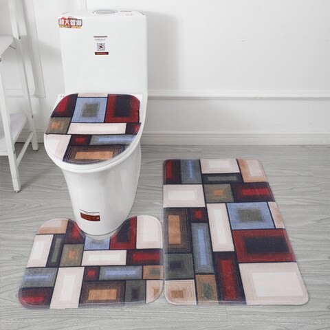 3 PCS Set Of Non Slip And Absorbant Bathroom Rug Made With Soft Material  Which Fit Around Most Toilets With Beautiful Design.