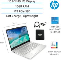 HP 2021 Newest 15.6 FHD IPS Flagship Laptop, 11th Gen Intel 4-Core i5-1135G7(Up To 4.2GHz, Beat i7-1060G7), 16GB RAM, 1TB PCIe SSD, Iris Xe Graphics, Bluetooth, HDMI, WiFi, Win11, W/GM Accessories