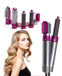 Toshionics Electric Professional 5 in 1 Hair Dryer Negative Ions Blower 3 Temperature Levels Detachable Rotating Hot Air Brush Styler with Straightener Volumizer Curler Combing (Purple And Grey)