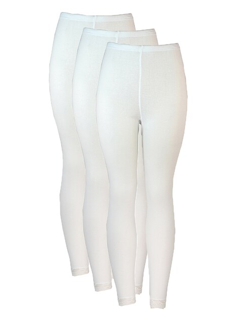 3- Pieces Full Length inner Leggings Cotton 100% with Elasticized Waistband Women White XL