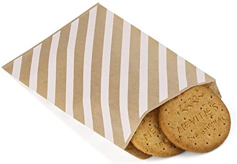Generic Greaseproof Paper Treat Bags For Cookies, Kraft Paper Bag Flat Greaseproof Paper Bags Greaseproof Envelopes, Paper Snack Bags Cookie Bags Popcorn Bags Brown Stripe 5.5X7.75 Inches, 100Pcs