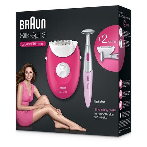 Braun Silk Epil 3 Epilator Plus Massage Rollers And Bikini Trimmer 3420 Pink