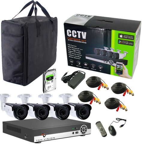 Tomvision - Portable Type 4Channel Outdoor Bullet DVR Full HD Camera with 1TB HDD installed Night Vision Waterproof CCTV Security Alarm System P2P Surveillance 1080P/2.0MP Kit