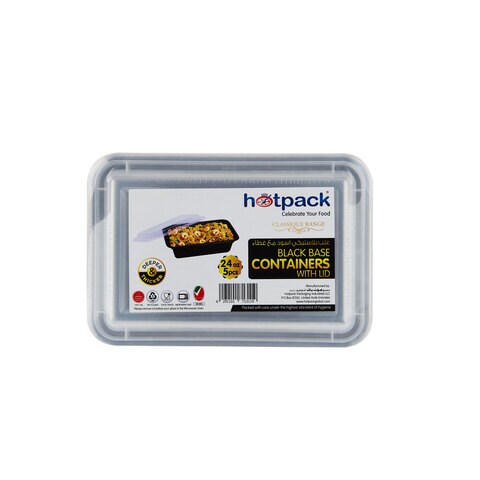 Hotpack Black Base Rectangular Container 24 ounce with Lids, 5 Pieces