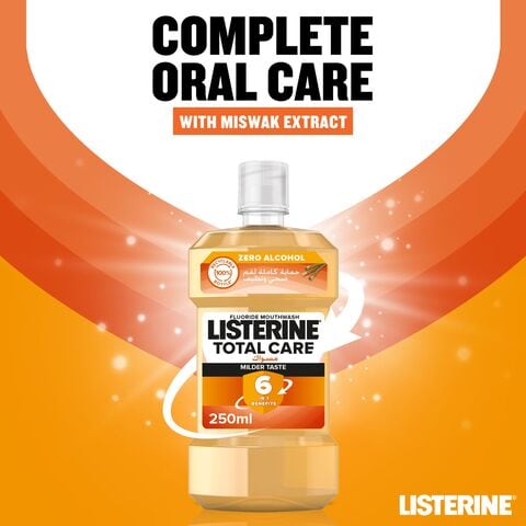 Listerine Total Care Miswak Mouthwash Milder Taste Zero Alcohol Fluoride Daily Mouthwash 250ml
