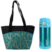 THERMOS RAYA-9 CAN LUNCH TOTE-FRAGMENT  + THERMOS FUNTAINER  STEEL HYDRATION BOTTLE 355 ML,TEAL- Combo