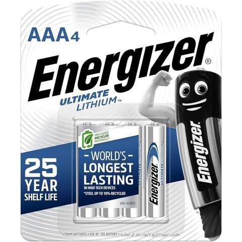 Energizer Ultimate AAA Lithium Batteries 1.5V (92BP)  Pack of 4