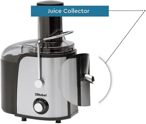 Nobel Juicer With 2 Litres Pulp Container And 1.1 Litre Juicer Cup, Feeding Tube 75mm, 2 Speed Control, And Overheat Protection &amp; Safety Lock Device NJE101E 1 Year Warranty