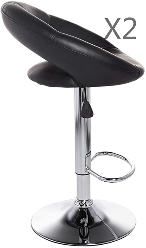 LANNY Set of 2 Modern Bar Stool High Chair T307G Black with Adjustable Height and PU Leather seat.