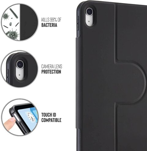 Pipetto Rotating Folio designed for iPad 10.9 inch case iPad 10th Generation case cover (2022) with 2 in 1 stand (Landscape / Portrait) - Black