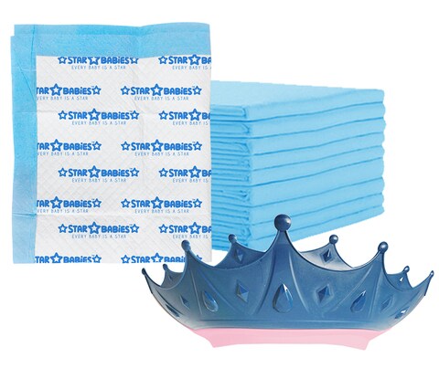 Star Babies Pack of 2 (15pcs Printed Disposable Changing Mats + Kids Crown Shower Cap)
