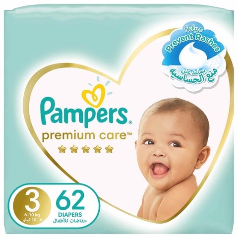Pampers Premium Care Taped Diapers, Size 3, 6-10 kg, Mega Pack, 62 Diapers&nbsp;
