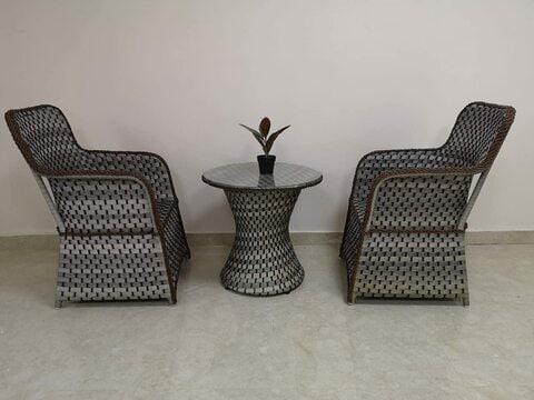 Yulan Outdoor 3 Piece Patio Rattan Furniture Bistro Set Sofa Chair Glass Table Garden - Brown Grey-471