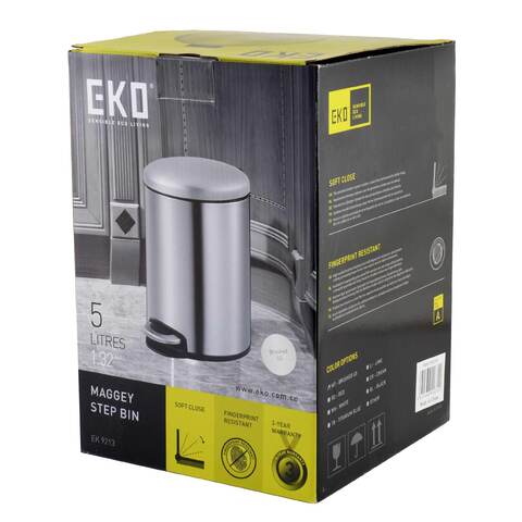 Eko - 5 Liter Stainless Steel Round Serene Series Step Bin