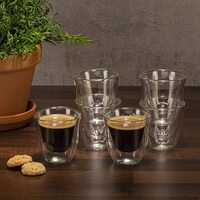 1CHASE&reg; Double Wall Borosilicate Tea Coffee Cup, Clear Glass Drinkware for Espresso, Americano, Set of 6 80 ML&hellip;