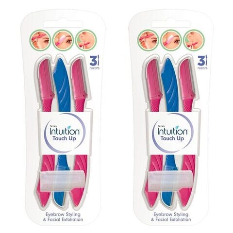 Buy Schick Intuition Touch Up Eyebrow Styling And Facial Exfoliation 3 Razor Multicolour Pack of 2 in UAE