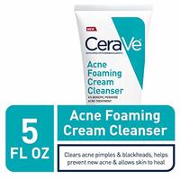Cerave Acne Foaming Cream Cleanser, Acne Treatment Face Wash With 4% Benzoyl Peroxide, Hyaluronic Acid, And Niacinamide, Cream To Foam Formula, 5 Oz