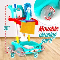 Kids Cleaning Set, kids pretend play 11 pcs broom set with cleaning cart, brooms, and mop Preschool Toy Gift for Kids Toddler Baby Children Boys and Girls