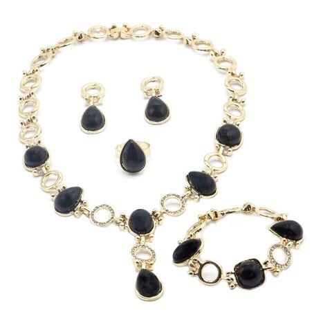 Tanos - Fashion Gold Plated Set (Necklace &amp; Earring) Black Stone