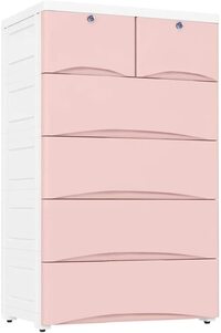 Plastic Cabinet 5 Drawers Storage Dresser,Small Closet Drawers Organizer Unit for Clothes,Toys,Bedroom,Playroom Wide, 60CM Pink, YLY002-60C-PK