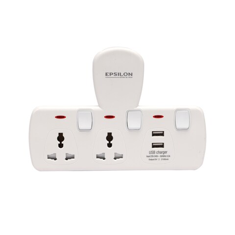 2-way universal + 2-way USB T-socket with Individual Switches