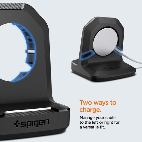 Spigen Rugged Armor Stand Designed For Apple Watch Charger Stand Apple Watch Ultra, Series 8/Se2/7/6/Se/5/4 (49Mm,45Mm,44Mm,41Mm,40Mm) Durable TPU With Non-Slip Stable Base - Black