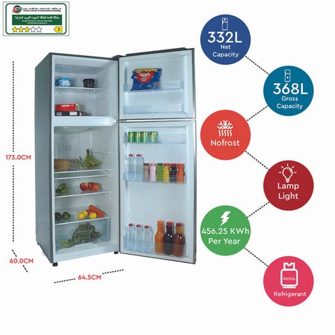 Nobel 332L Net Capacity Double Door Refrigerator Inox NR380NF (Basic Installation Included)