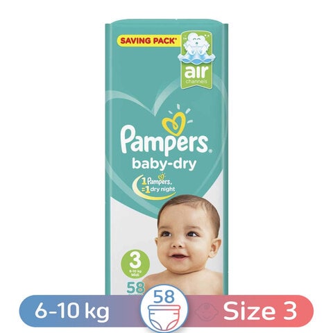 Pampers Baby-Dry Diapers - Size 3 - Medium - 6-10 Kg - 58 Diapers