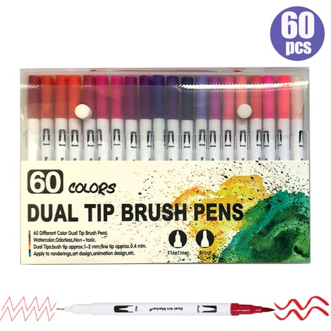 24 Color Master Markers Watercolor Soft Flexible Brush Tip Pens Set - Fine  & Broad Lines, Vibrant Colors Adult Coloring
