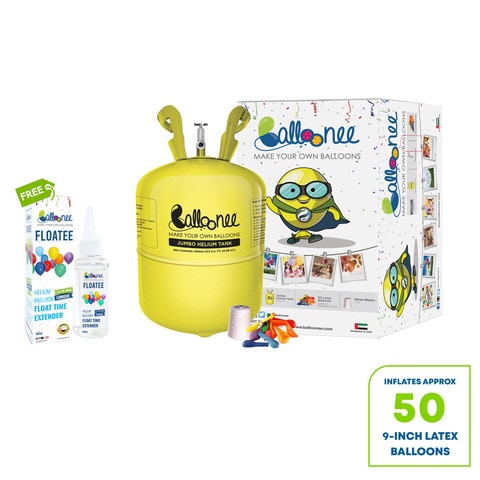 Balloonee Helium Tank - Jumbo Disposable Helium Party Kit - ( 50 Balloons ) with Floatee - Helium Balloons Float Time Extender 50ml