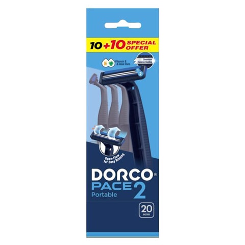 اشتري دوركو بايس 2، ماكينات حلاقة محمولة ثنائية الشفرات زرقاء، 20 قطعة في الامارات