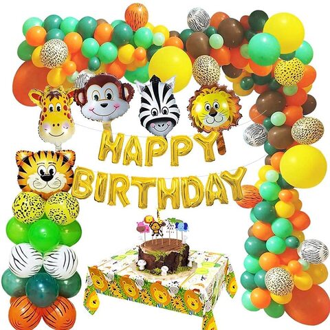 Buy Doreen Jungle Safari Theme Party Balloon Garland Kit, 68 Pack With  Animal Balloons, Cake Topper, Cake Topper, Tablecloth and Birthday Banner  for Kids Boys Birthday Party Baby Shower Decorations（GC1715 Online -