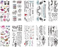 Temporary Tattoos Lovely English Words &amp; Black Designs Body Art Make up for Women Fake Tattoo Sticker Waterproof Tattoo with Star Heart 10 Sheets