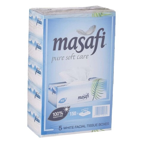 Buy Masafi Pure Soft Care 2 Ply Facial Tissue White 150 Sheets Pack of 5 in UAE