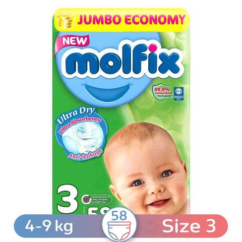 Molfix Baby Diapers 3 Midi, 4-9 Kg - 58 Diapers
