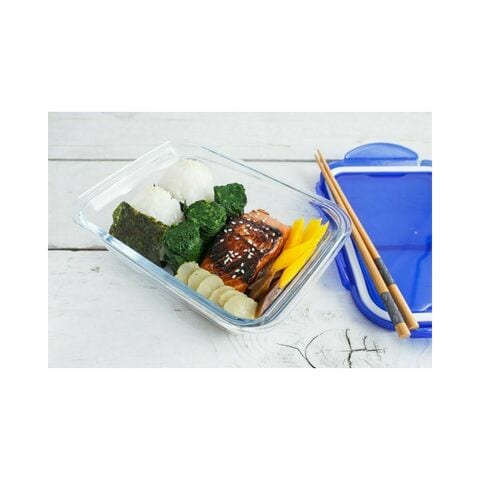 Pyrex Cook &amp; Go Rectangular Food Container With Lid Blue And Clear 3.3L