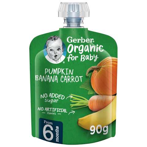 Gerber Organic Pumpkin Banana And Carrot Puree Green 90g
