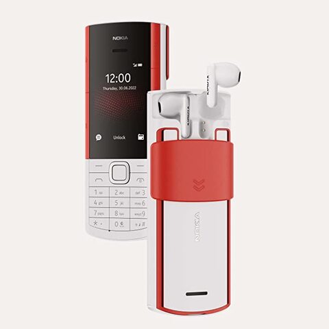 Nokia 5710 Xpress Audio Feature Phone with built-in wireless earbuds, 4G Connectivity, MP3 player, wireless FM radio, dedicated music keys and long-lasting battery (Dual SIM) - White