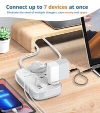 Pegant WiFi Smart Power Strip Extension Cord Surge Protector Socket Multi Plug, Compatible With Alexa &amp; Google Assistant, 3 Universal Electrical Outlets, 30W USB-C Fast Charging, 4 USB-A, 2M Cable